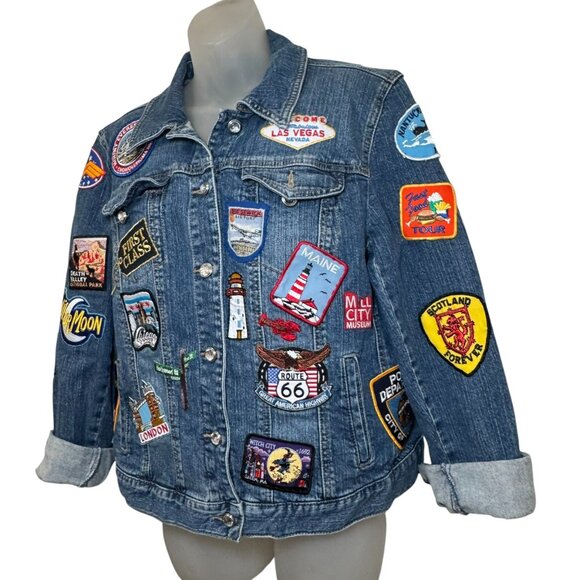 Denim Jacket Patches Route 66 Queen Band Travel USA Rock Boho Trucker Sz L - Picture 3 of 16